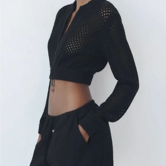 Open stitch crop bomber - Picture 2 of 9